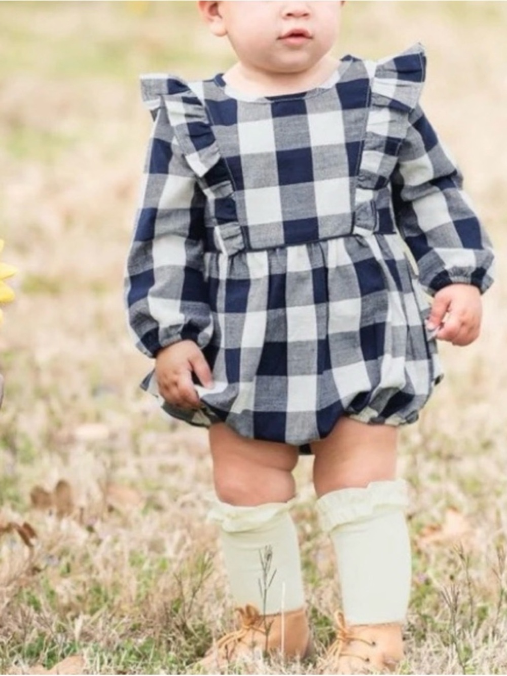 NWT Ruffle Butts Navy Plaid Bubble Romper